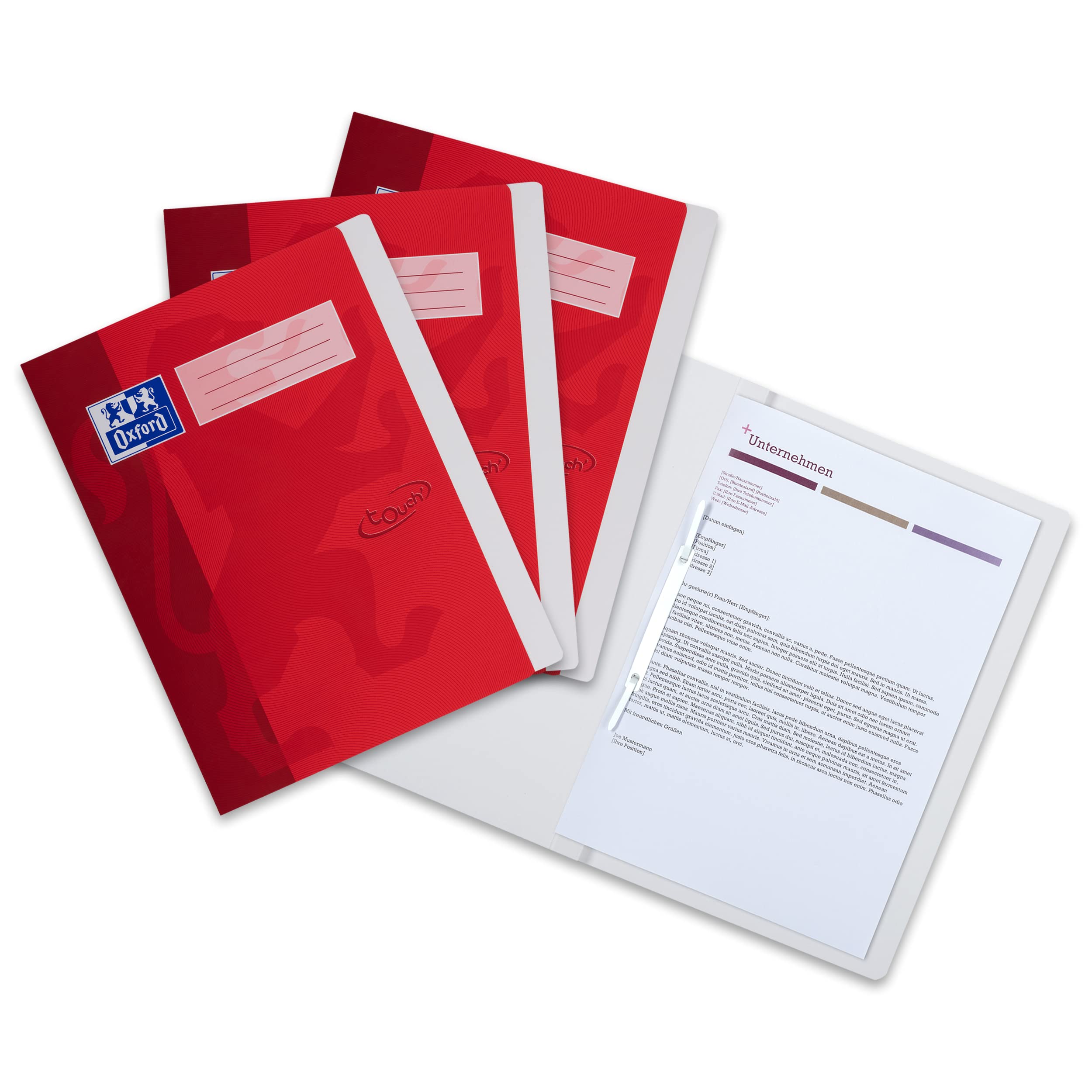 Oxford A4 File Folders with Soft Touch Surface Red Pack of 3