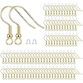 BEADNOVA Fish Hook Earring Hooks 150pcs Earring Findings with Backs for Ear Wire Supplies Earwire Making DIY (150pcs Gold Ear Wires and 150 pcs Backs, Total 300pcs)