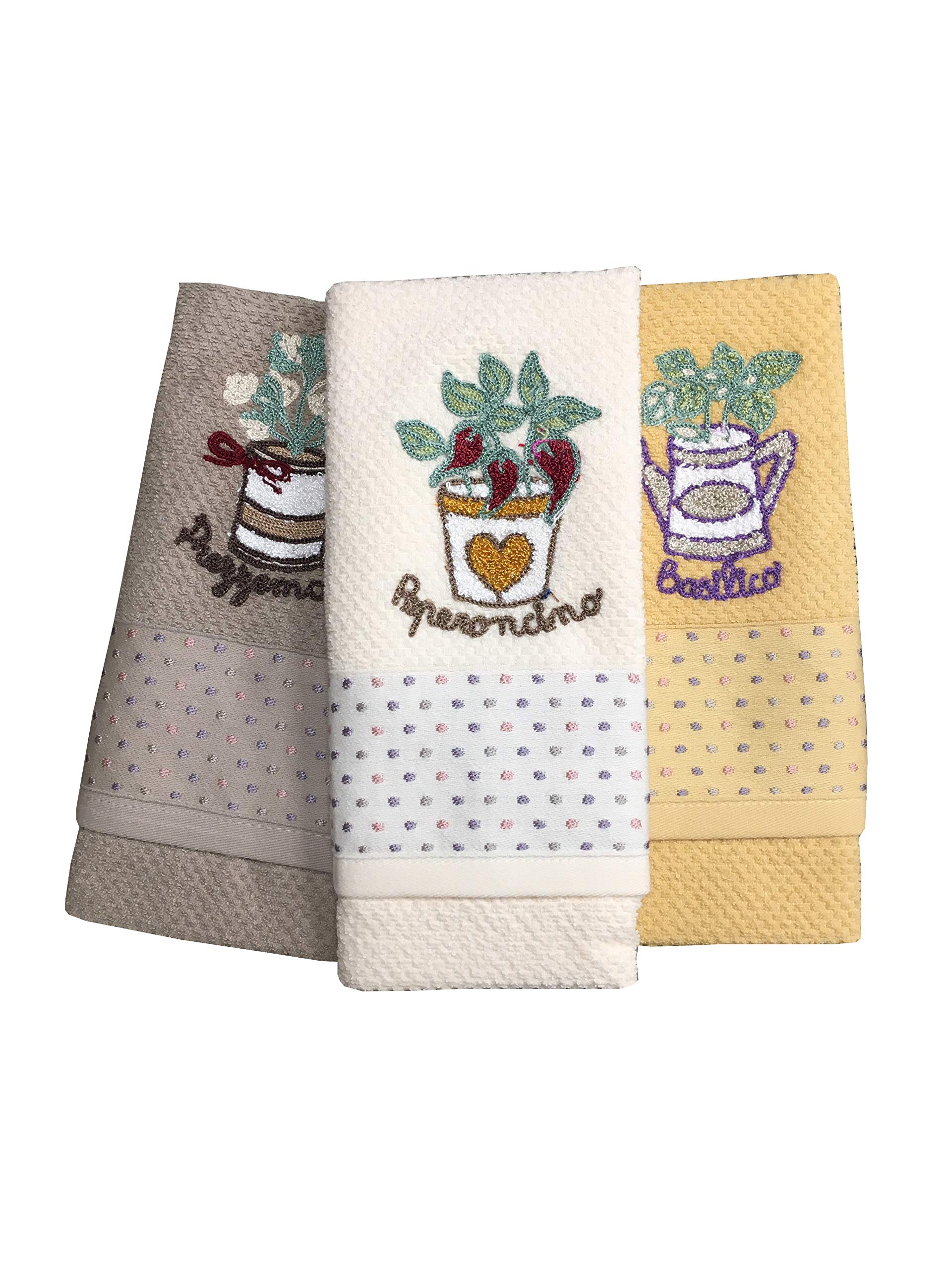 Set of 3 Terry tea towels Herbarium (Cream, Grey and yellow)