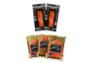 New York's Delicacy Gourmet Smoked Salmon Variety Gift Combo Includes [3 x 4 Oz. Most awarded pre-sliced Salmon Nova + 2 x 4 Oz. Gourmet Hot Smoked Roasted Salmon Fillet]