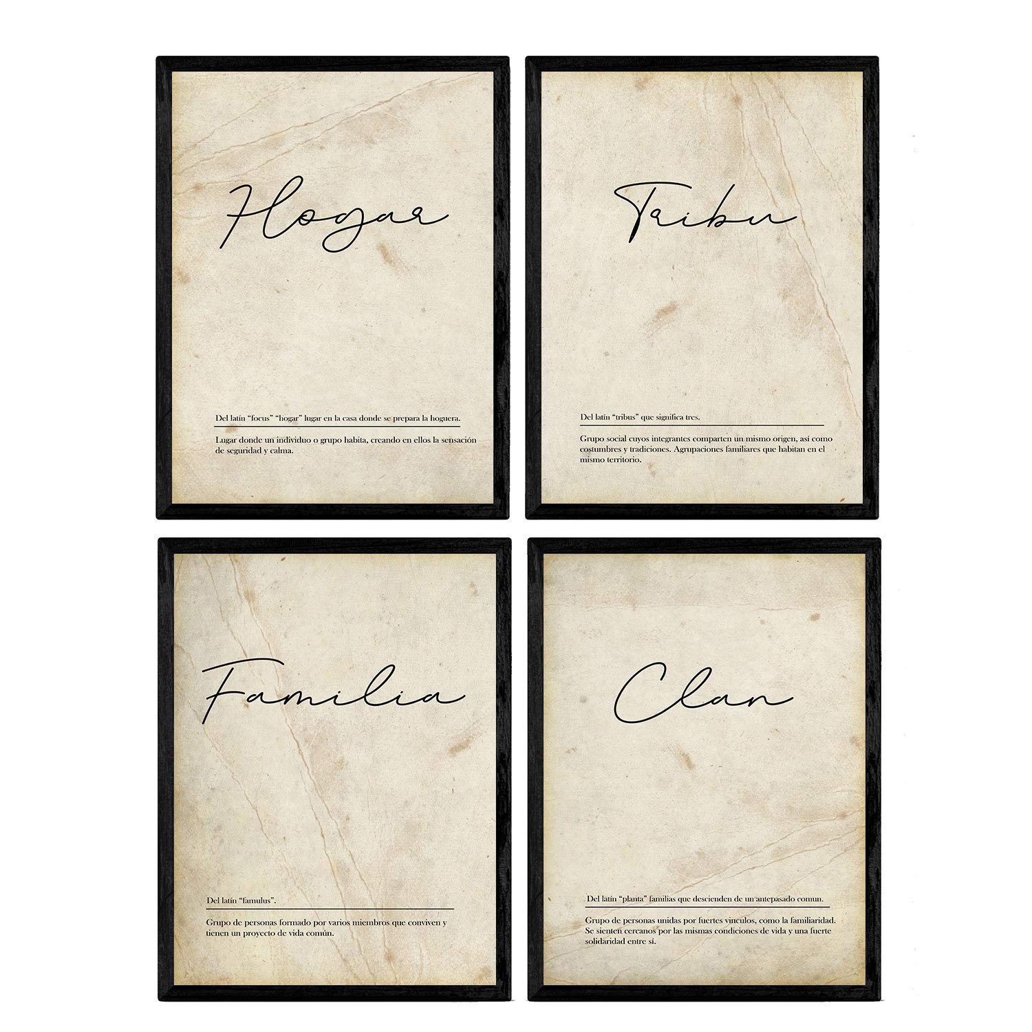 Nacnic Set of four plates with word definitions for family White Background Poster Nordic A4 size unframed