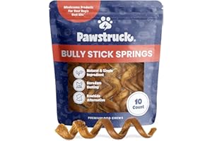 Pawstruck All-Natural 6" Bully Stick Springs for Dogs - Fun, Challenging, Rawhide-Free, 100% Beef, Single Ingredient Chew Bones - Fully Digestible, Low Odor - 10 Pack - Packaging May Vary