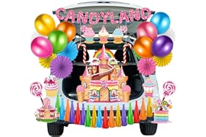 Cinnvoice Halloween Trunk or Treat Decorations Kit with Candyland Sweet Candy Lollipop Cutout Banner Balloons Tassel for Suv Car Archway Garage Door Haunted House Party Decoration
