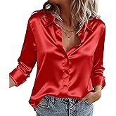 Zeagoo Satin Blouses for Women Casual Long Sleeve Button Down Silk Shirts Dressy Business Work Tunic Top