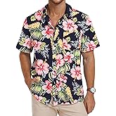 PEGENO Men's Flower Casual Button Down Short Sleeve Hawaiian Shirt