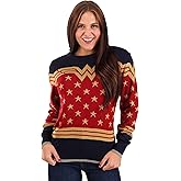 DC Comics Adult Wonder Woman Hero Ugly Christmas Sweater, Superhero Holiday Xmas Sweaters, Festive Knitted Crewneck