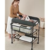 BEKA Diaper Changing Station, Portable Baby Changing Table | 4-Level Height(38.6"~41.6") w/2 Shelves &amp; Organizer, Waterproof Pad, Portable Changing Station for Newborn Baby, Dual Brakes