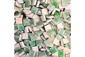 SMAYT YI 200g Square Building Renovation Ceramic Tiles Mosaic Tiles, Bulk Ceramic Pieces Crafts Making Supplies for Home Wall Outdoor Floor Vase Tabletop Decoration - Light Green Ceramic, 15mm