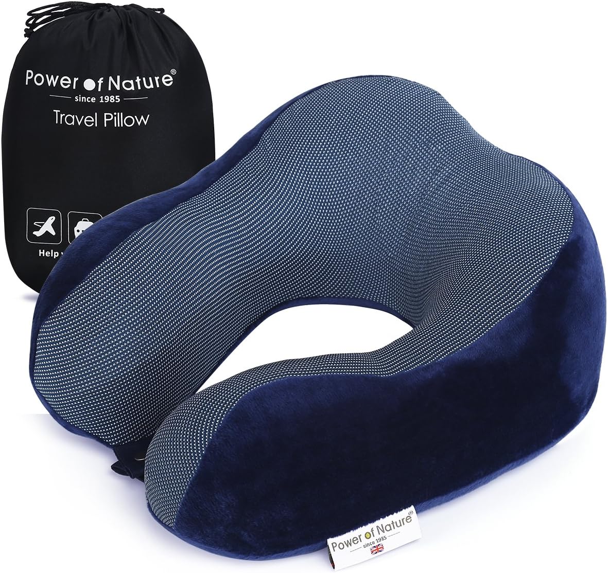 PON Travel Pillow Memory Foam Neck Pillow Flight Pillow Perfect for Sleeping Rest Airplane & Car (Dark Blue)