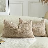 MANDIOO Pack of 2 Soft Chenille Textured Throw Pillow Covers Lumbar Accent Solid Decorative Cushion Cover Cozy Farmhouse Pillow Case for Couch Sofa Bed Living Room 12x20 Inch Camel