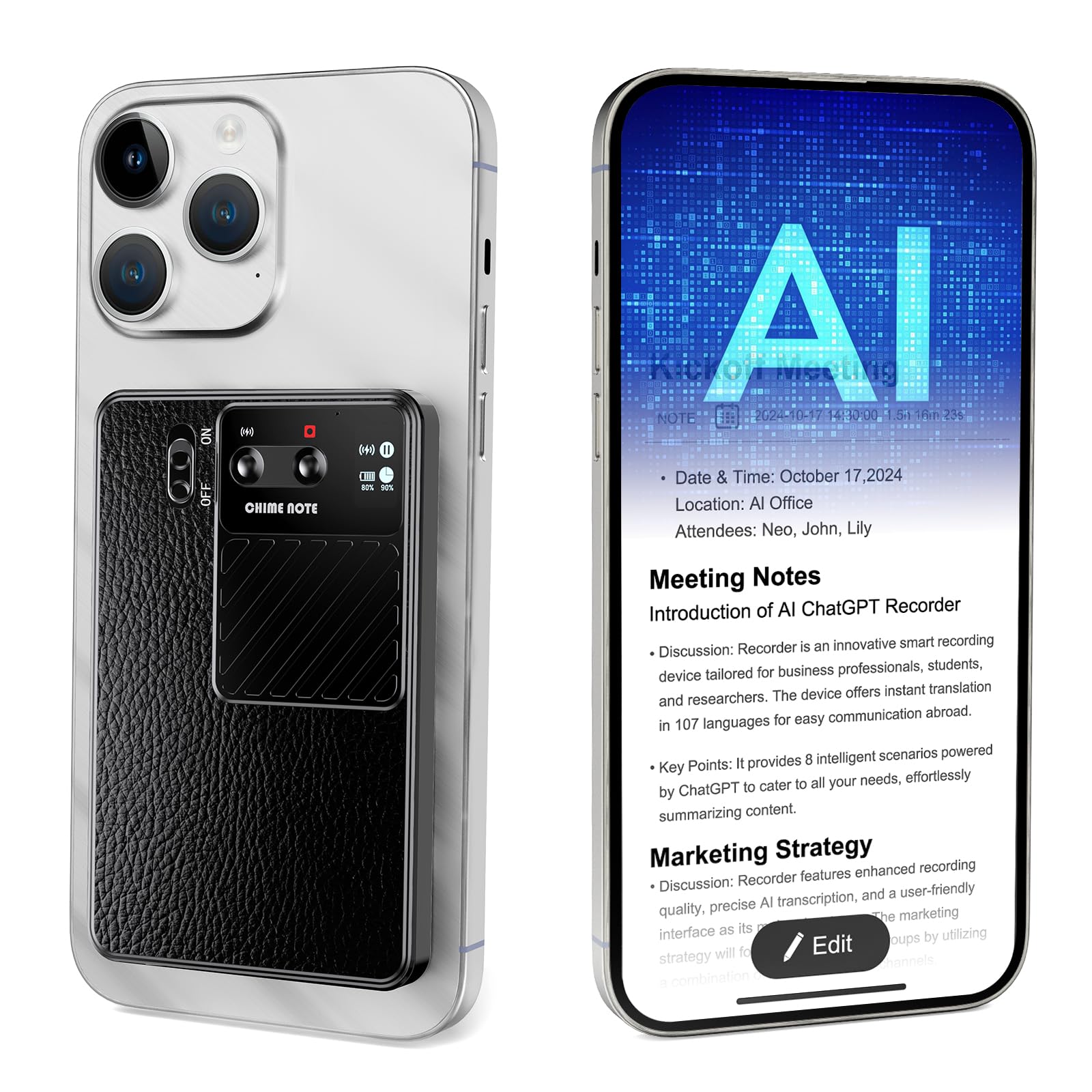 AI Voice Recorder, 64GB Digital Audio Recorder with APP Control, Dictaphone Supports Transcribe & Summarize with AI Technology, Support 100+ Languages, Recording Device for Lectures, Meetings, Calls