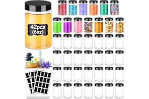 Hajoyful Plastic Jars with Lids 6OZ 42PCS,Small Cosmetic Slime Containers Clear Travel Round Jars Empty Refillable Sample Containers Leak Proof Pot with Black Lids for Lotion, Cream, Body Scrub