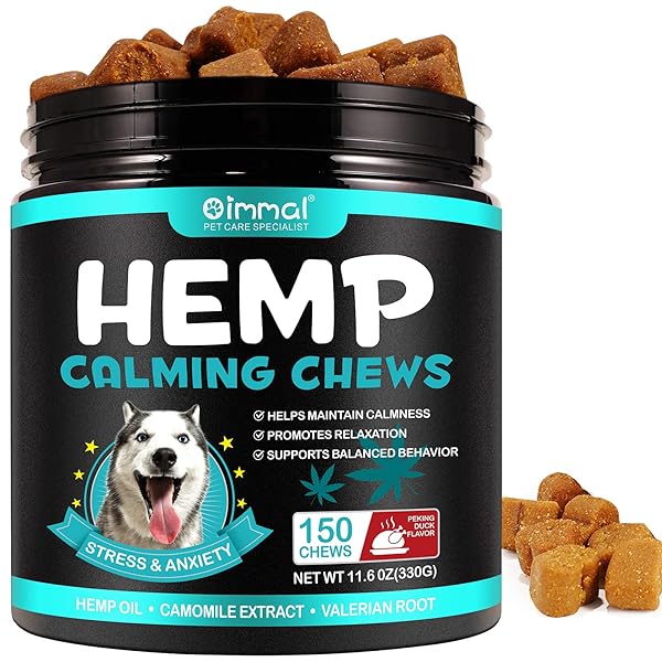 HEMP CALMING CHEWS FOR DOGS, 150 CHEWS PREMIUM DOG CALMING TREATS WITH HEMP OIL – ANXIETY, SEPARATION, BARKING, STRESS RELIEF, MELATONIN FOR DOGS, SLEEP CALMING AID FOR ALL AGES, BREEDS & SIZE