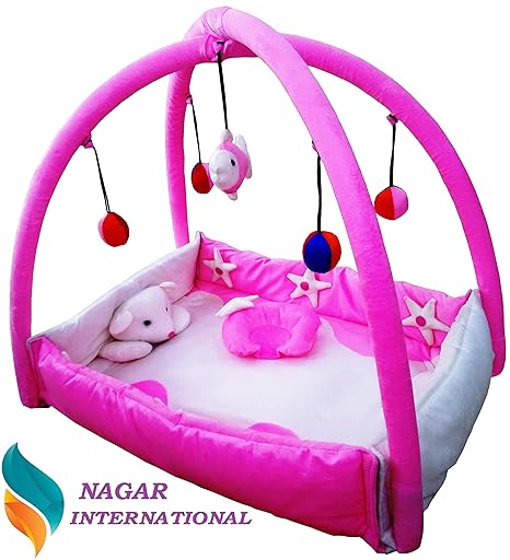 Nagar International Babys Polyester Soft Bedding Set Cum playpen (0-12 Months, Pink)