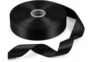 Black Double-Faced Satin Ribbon, Continuous Spool for Gift Wrapping, Crafts, Wedding Decor, Bows, Bouquets & Floral Arrangeme