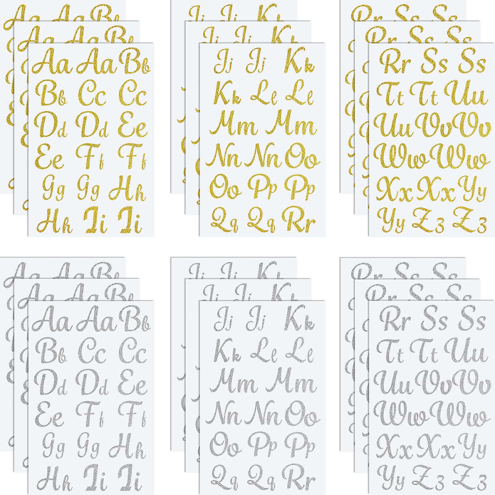 Photo 1 of 18 Sheet Iron Letters Iron on Letters Cursive Heat Transfer Letter for Clothing Stocking Printing Craft Decoration(Golden, Silver)