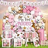 My First Rodeo Decorations Girl,Cowgirl 1st Birthday Party Supplies,Western Cowgirl First Party,1st Rodeo Backdrop Balloon Arch Topper Banner Crown Tablecloth for One Year Old Girl Party