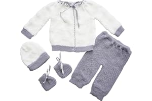 FLVFF BABY Crochet Outfit Set Newborn Clothe Boys Girls Warm Winter Beautiful Clothing 4 Pieces