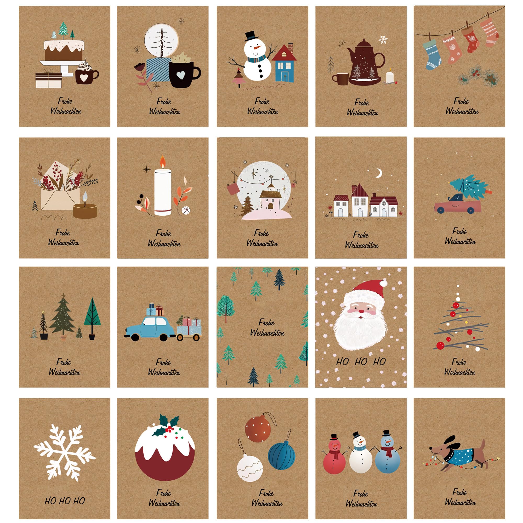 Christmas Cards with Envelope Set (20 Pieces) - Stylish and Contemporary A6 Folding Cards Christmas Greeting Cards - Includes Envelope Made of Kraft Paper - Sketch