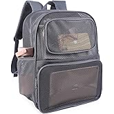COVAX Large Mesh Backpack, Semi-transparent College Backpack, See Through Mesh Bookbag with Bungee and Comfort Padded Straps for Travel, Swimming, Beach, Outdoor Sports (Grey)