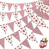 JOYMEMO 5 Pieces Strawberry Pennant Banners - Pre-Strung Strawberry Single Sided Paper Triangle Flag, Strawberry Party Decorations for Girls, Berry Themed Birthday Party Baby Shower Supplies