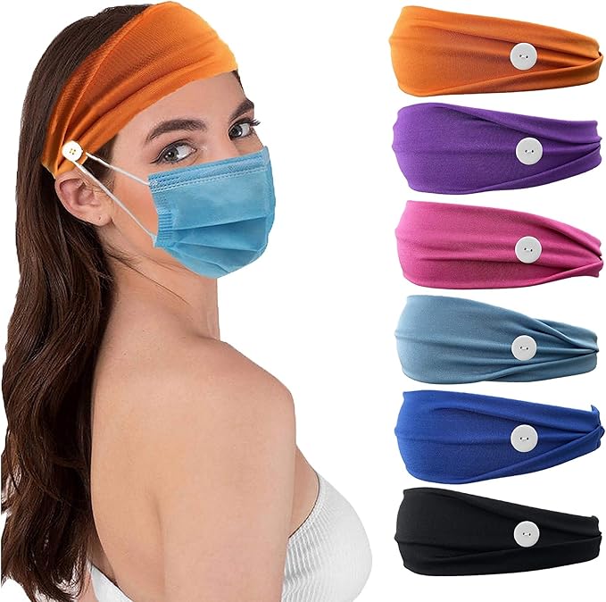 6 pcs Mask Headband with Buttons for Face Mask Ear Saver Wide Elastic