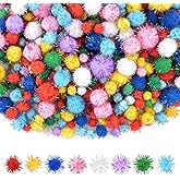 NACHLYNN 1000 Glitter Pom Poms Bulk 4 Sizes Assorted Soft Fluffy Pom Poms for Crafts DlY Decorations Activities with A Storage Bag (Multicolor)