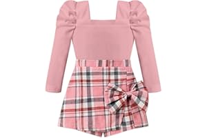 KISSB Toddler Girl Clothes Square Neck Puff Sleeve Top and Skort Set 2PCS Fall Winter Girls Outfits