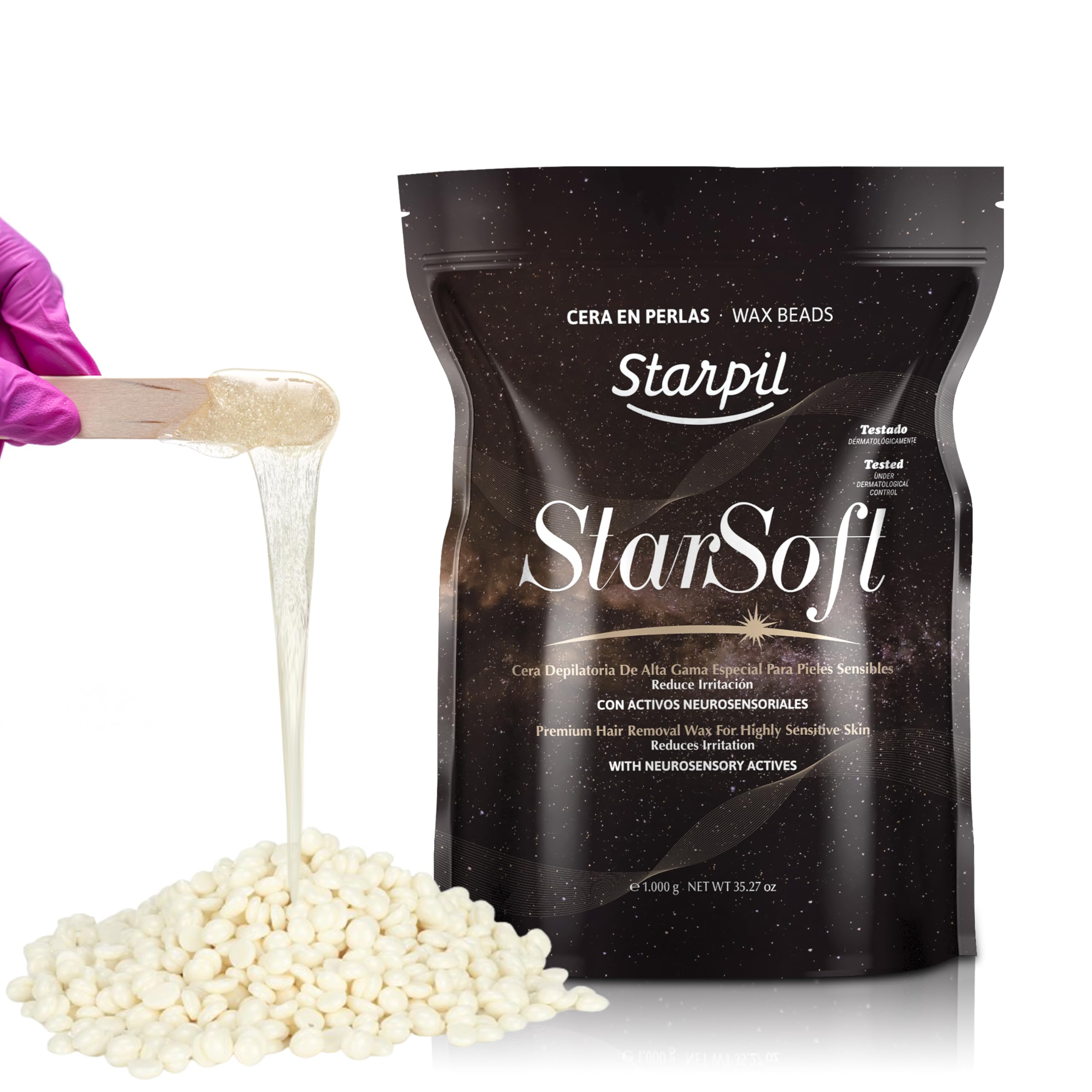 Starpil Wax 1000g - StarSoft Film Hard Wax Beads Bag 2.2lb. Professional Hair Removal Wax for Estheticians. Wax Beans for Sensitive Skin.