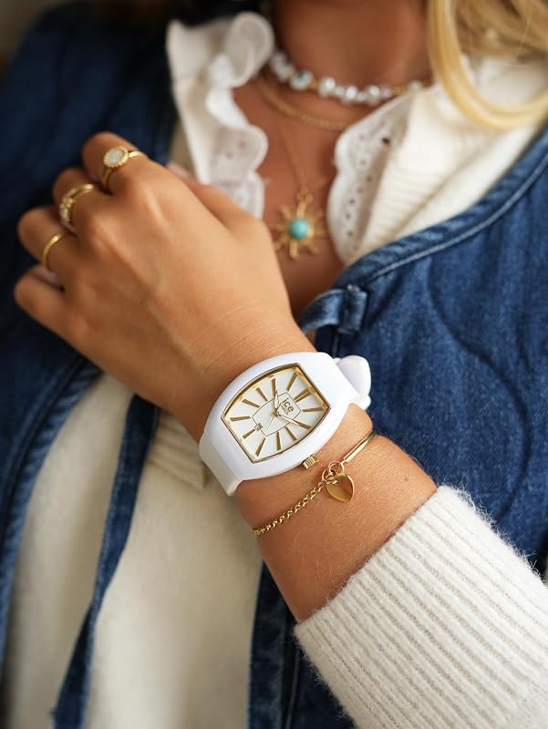 - Ice boliday Dome White Gold - Reloj Blanco Y Dorado para Mujer con Correa de Silicona - 024034 (Small)