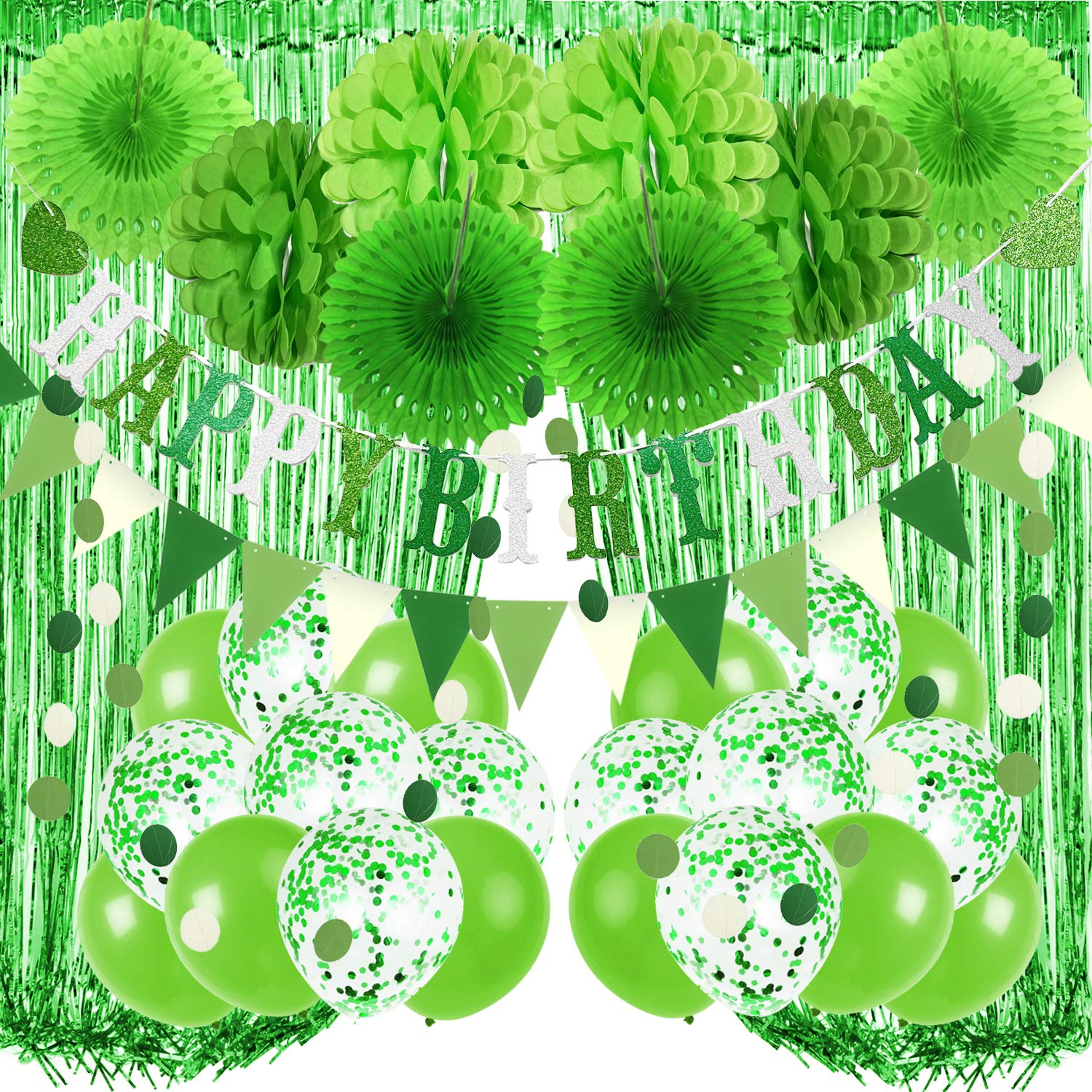 Recosis Birthday Party Decorations, Party Decorations for Men Women, Happy Birthday Banner, Curtains, Paper Honeycomb, Garland, Balloons for Birthday Party Decorations (Green)