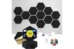 Dexmoko Self-Adhesive Acoustic Panels [390 lbs/yd³ Ultra-High Density], 2nd Generation Sound Absorbing Panel, Professional Level Sound Panel, Polyester Soundproof Foam [Size L, Black]