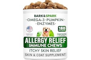 BARK&SPARK Allergy Relief Dog Treats - Omega 3 + Pumpkin + Enzymes - Itchy Skin Relief - Seasonal Allergies - Anti-Itch & Hot