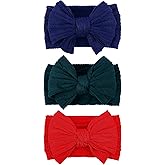 LemonSpce Handmade Baby Bows for baby girls Stretchy Nylon Hair Bands Hair Accessories with Headbands Bows for Newborn Baby Girls Infant Toddlers Kids Bow(Green Blue Red)