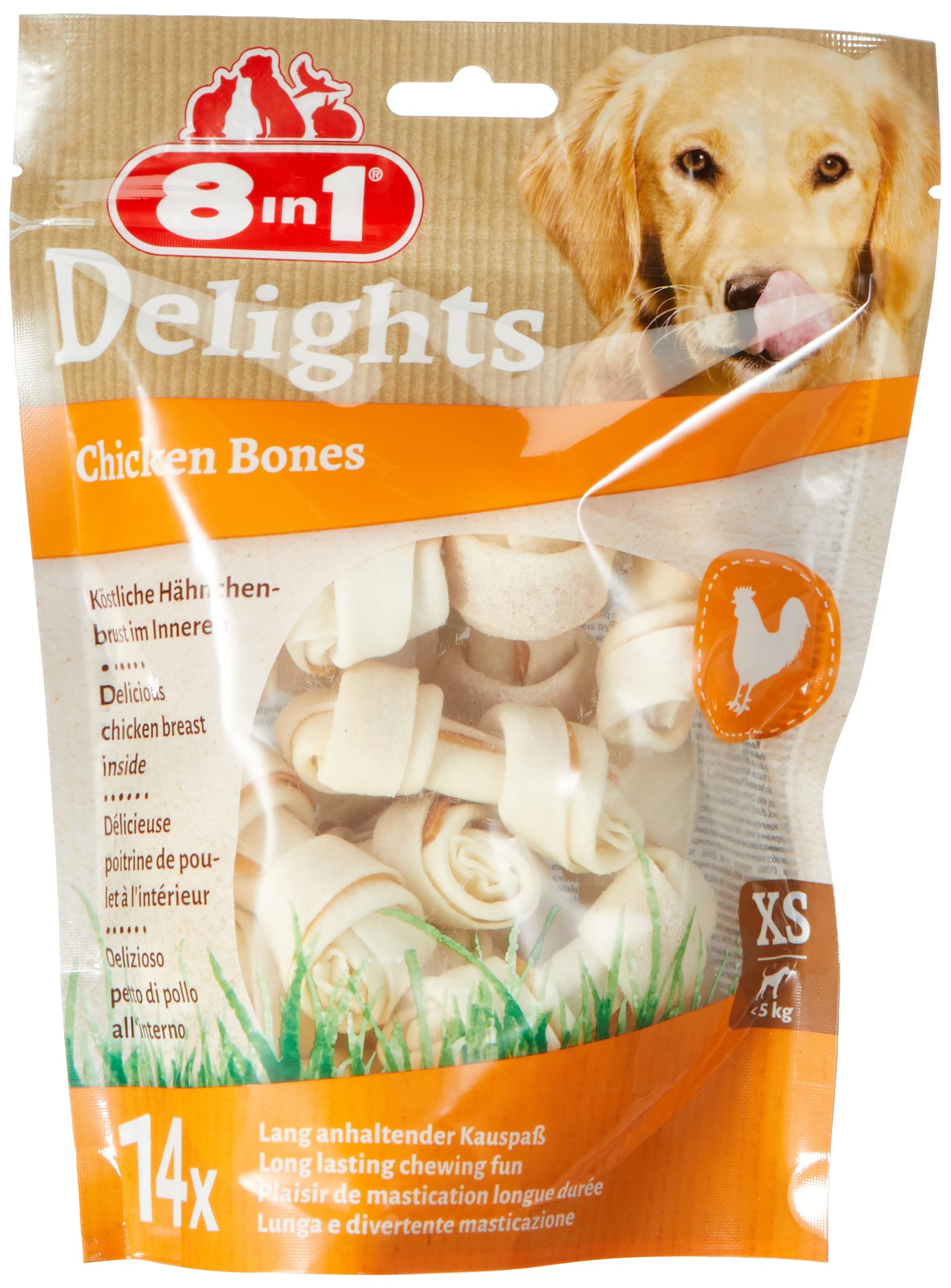 8in1 Delights Chicken Healthy Dog Chew Bone Wrapped in Beef Skin Various Sizes for Small, Medium and Large Dogs