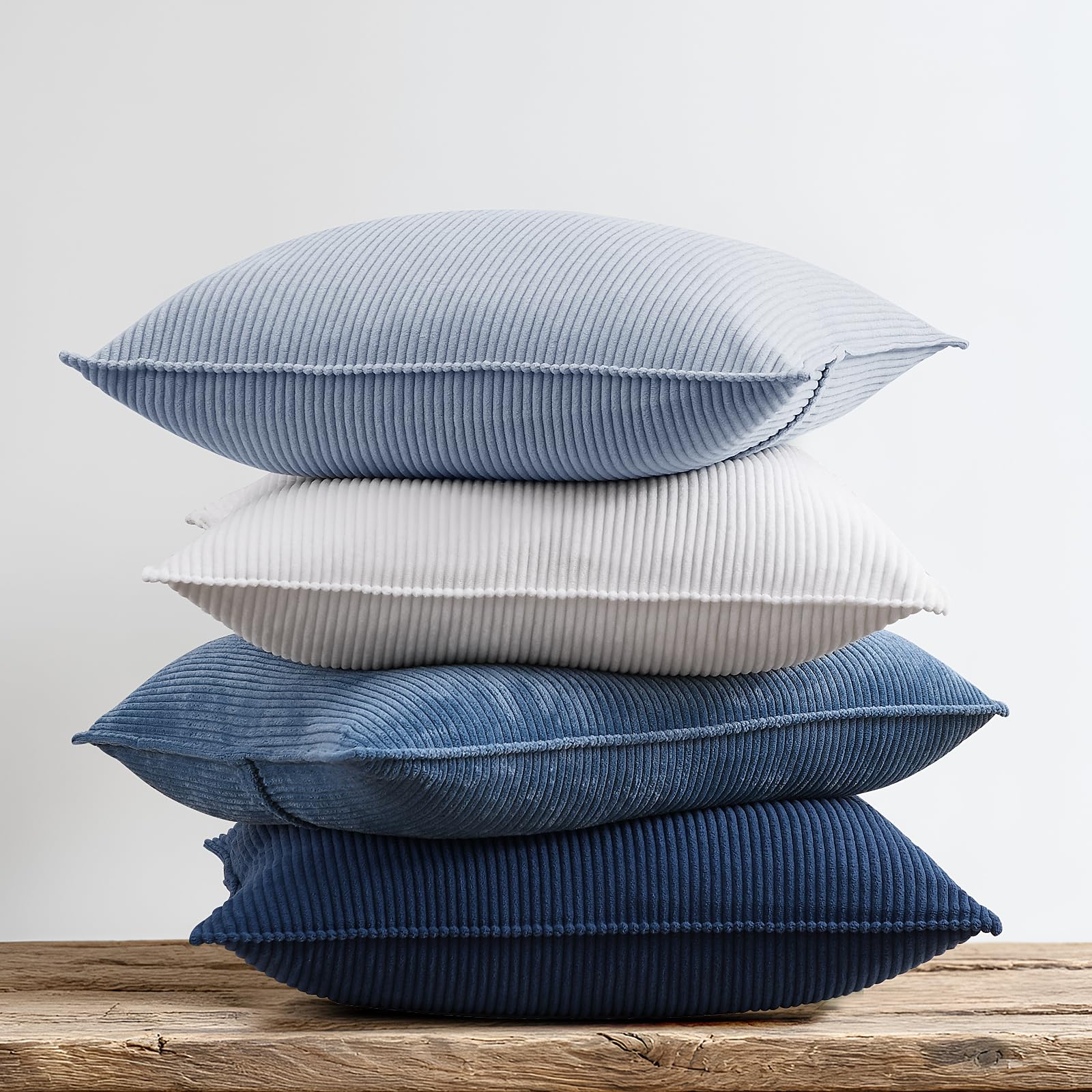 Throw Pillow Covers 20x20 Decorative Couch Throw Pillows Square Boho Fall Velvet Striped Farmhouse Cushion Covers for Sofa Bedroom Living Room Home Decor Set of 4 Blue