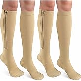 CASMON 2 Pairs Zipper Compression Socks for Women & Men,15-20 mmHg Closed Toe Knee High Support Sock for Varicose Vein Edema