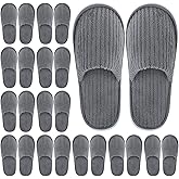 Elcoho 12 Pairs Closed Toe Spa Slippers Reusable Slippers Coral Fleece Washable Disposable Home Slippers for Women Men Guests Hotels House Slippers Housewarming Indoors Bathroom Party Traveling