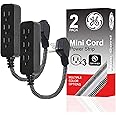 GE 3-Outlet Power Strip Extension Cord with Multiple Outlets 6 Inch Braided Short Cord Extension Cord Grounded Flat Plug Extension Cord ETL Listed 2 Pack Black 53240
