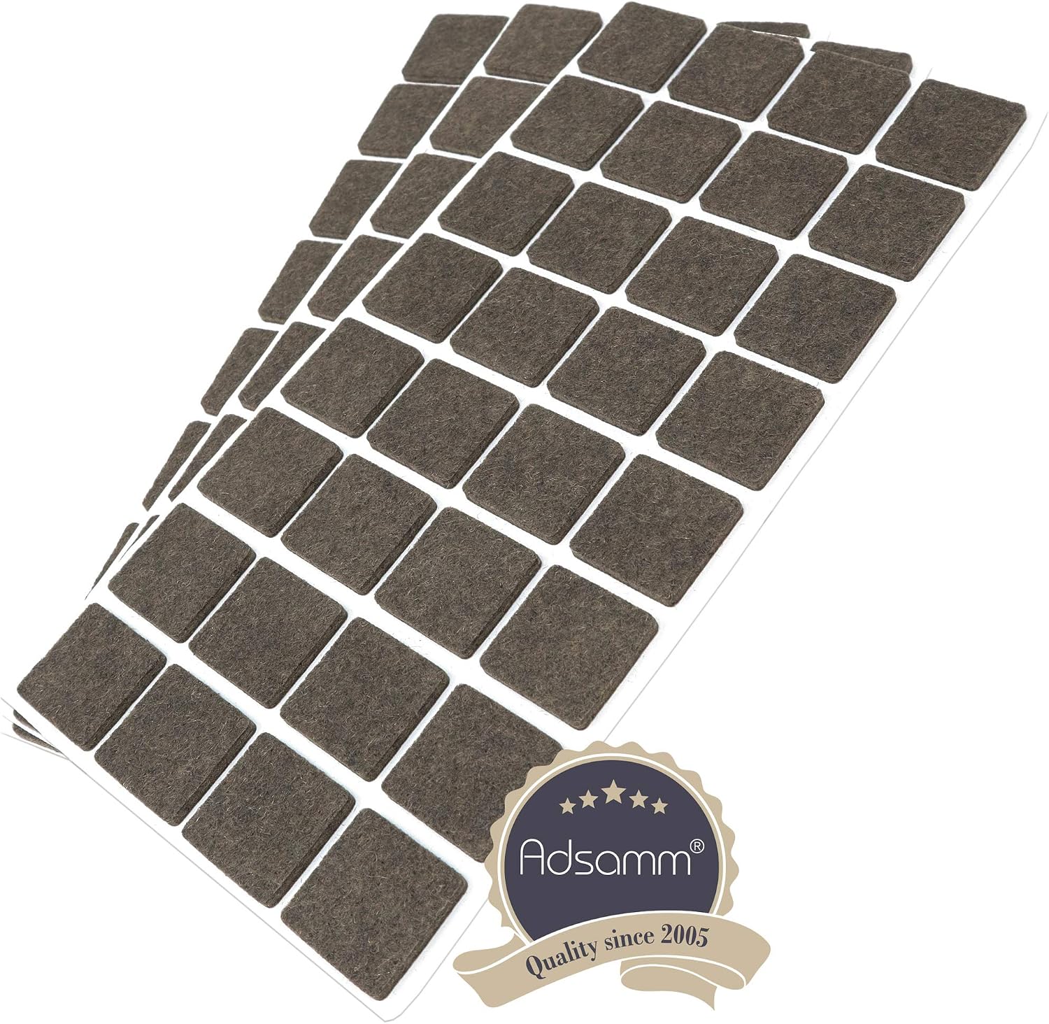 Adsamm® / 32 x self-adhesive felt pads/Brown / 0.98x0.98'' (25x25 mm) / square / 0.138'' / 3.5 mm thick stick-on furniture felt glides/Furniture & Chair Glides - Image 3