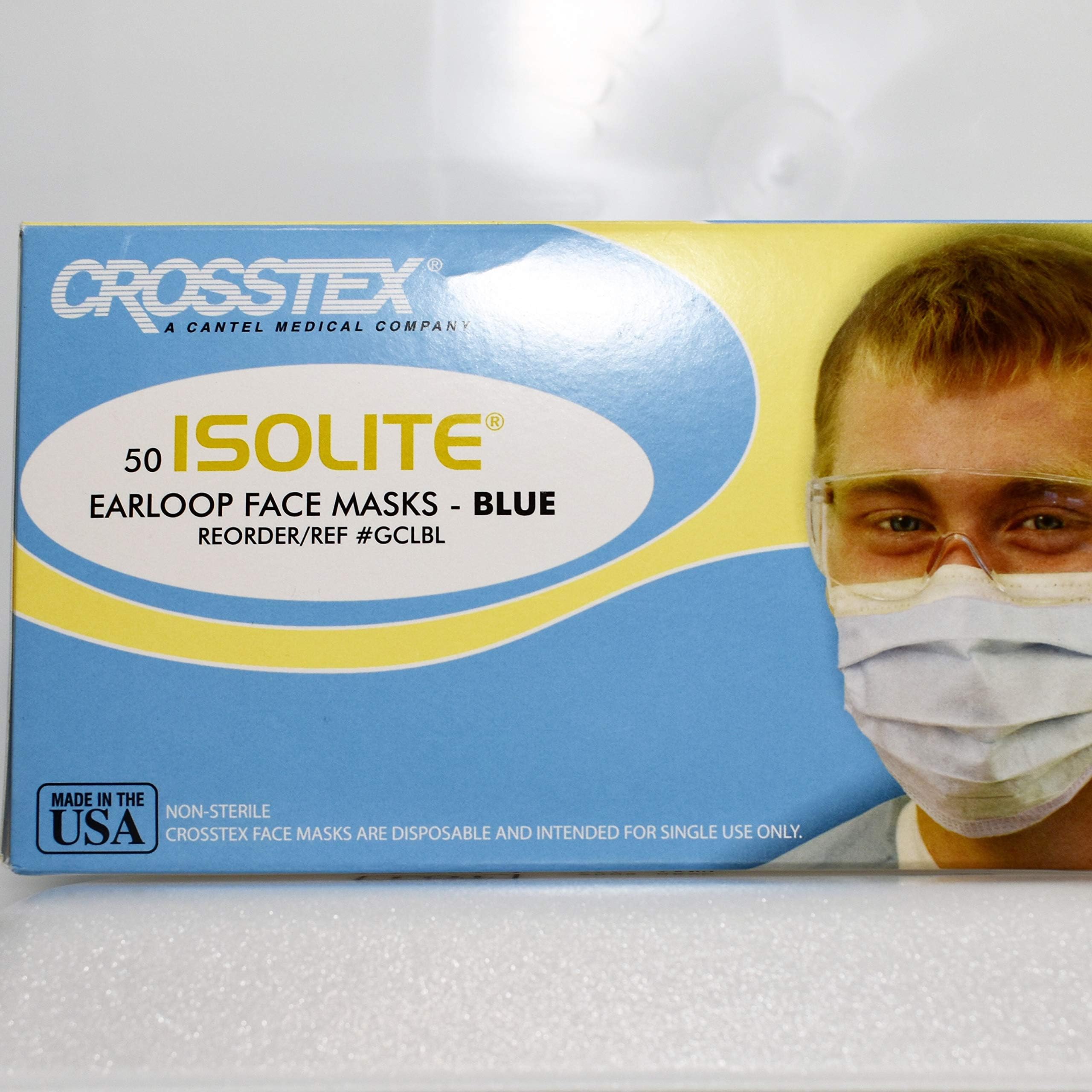 GCLBL PT# GCLBL- Mask Face Isolite Blue Earloop LF 50/Bx by, Crosstex International