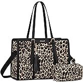 LOVEVOOK Laptop Bag for Women - 15.6 inch Lightweight Canvas Laptop Tote, Large Capacity Computer Bag with Clutch Purse for Business, Work, Office, Travel, Leopard