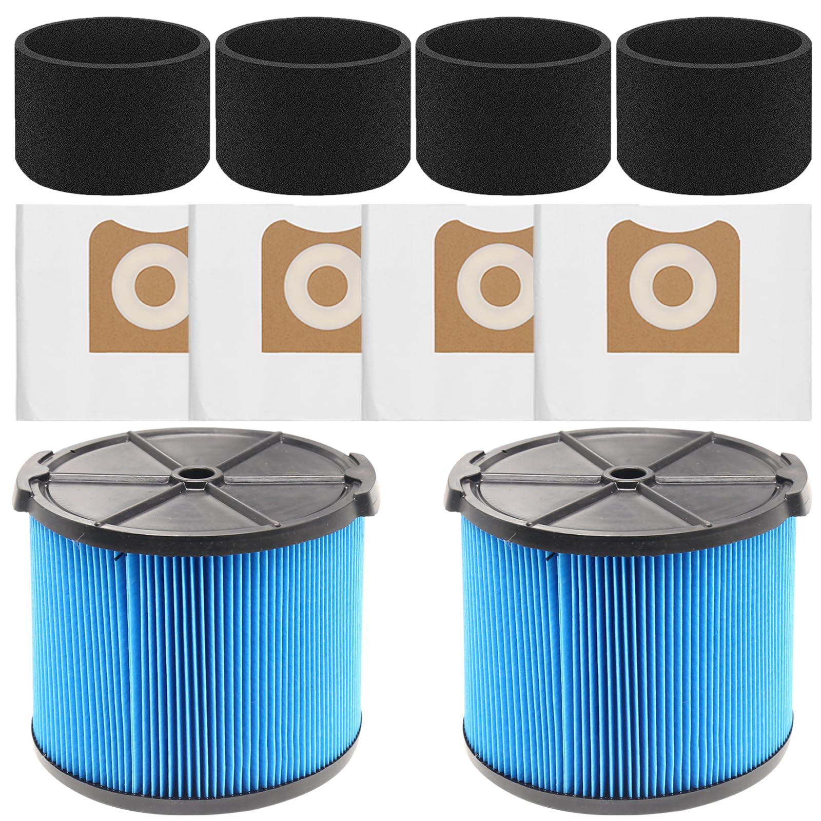 Photo 1 of 2 Pack VF3500 Replacement Filter for Ridgid Shop Vac 3-4.5 Gallon Wet Dry Vacuums + 4 Pack VF3501 Filter Bags + 4 Pack 26643 Fine Dust Filters for 3/4/4.5 Gallon Wet Dry Portable Vacuums