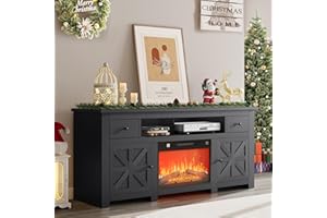 YITAHOME Electric Fireplace TV Stand for TVs up to 80 Inches, Entertainment Center with Fireplace, Farmhouse TV Stands with Storage Drawers & Cabinets for Living Room (Black)