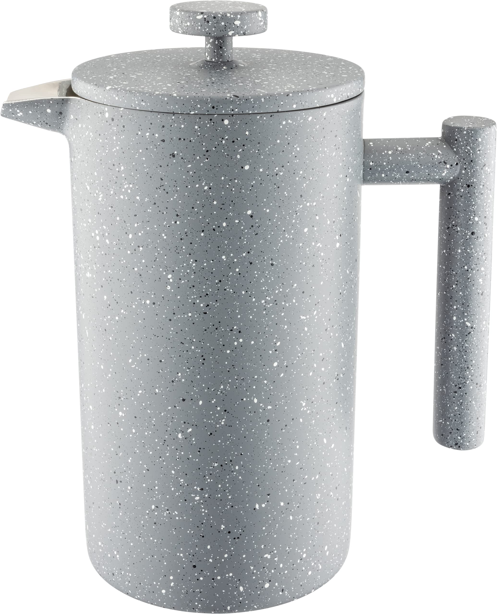 Café Olé CFD Granite Cafetière, 18/10 stainless steel double wall body and mesh filter, Grey Granite effect finish, 1000ml (8 espresso cups or 4 mugs)
