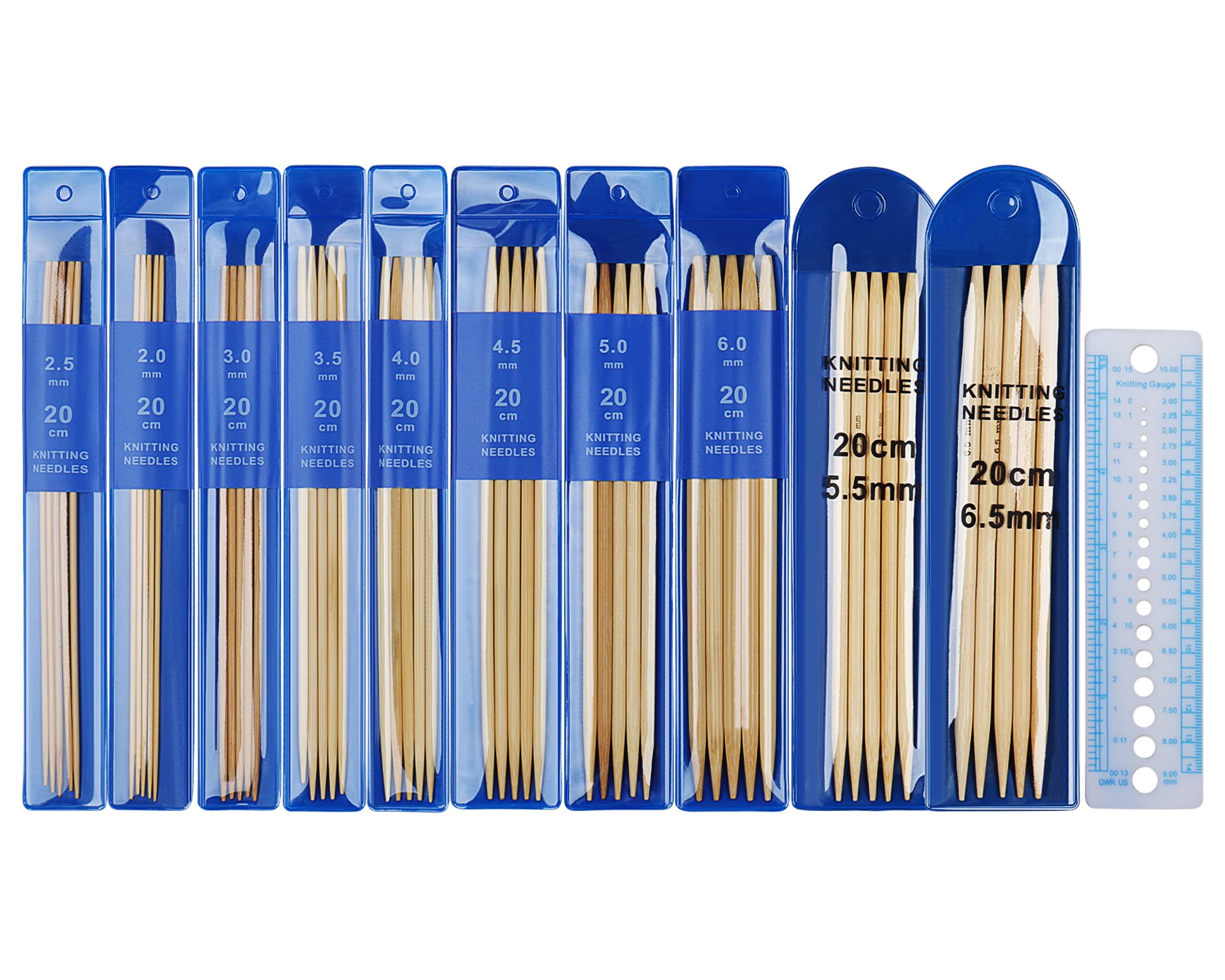 Aeelike Short Bamboo Knitting Needles Set, 20cm Double Ended Knitting Needles, 2.0-6.5mm Double Pointed Wooden Needles Knitting Pins, 50 PCS Bamboo DPNs Set for Beginners and Small Knitting Projects