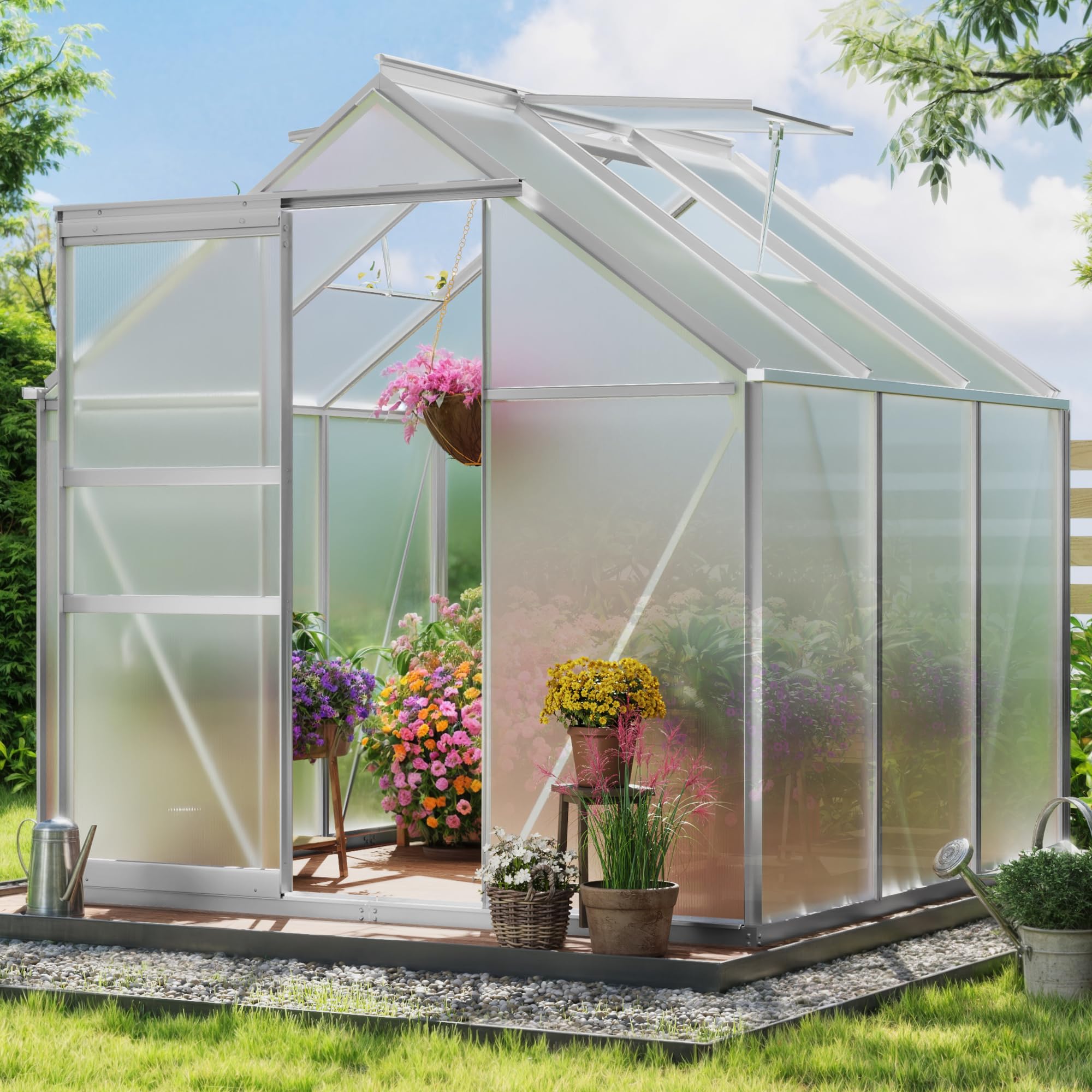 Photo 1 of YITAHOME 6x6FT Polycarbonate Greenhouse Heavy Duty Green Houses Outdoor Greenhouses Aluminum Sliding Doors Vent Window Large Sun House for Garden Backyard, Silver