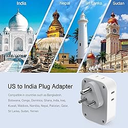 TESSAN US to India Plug Adapter, 7 in 1 Power