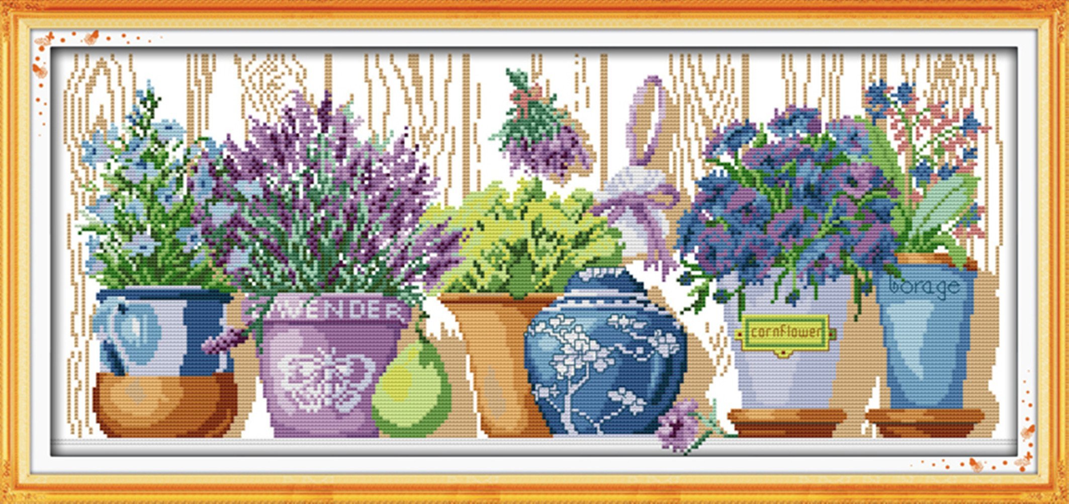 YEESAM ART Cross Stitch Kits, Flower Pot On The windowsill 14CT Counted Easy Embroidery Set White Canvas DMC Fabric DIY Handmade Needlework kit (14ct Unprinted)
