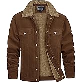 CRYSULLY Men's Corduroy Jacket Cotton Sherpa Lined Jacket Turn-Down Collar Jackets with 5 Pockets